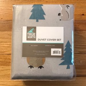 True North Queen/Full Duvet Cover Set Forest Animals Gray Flannel